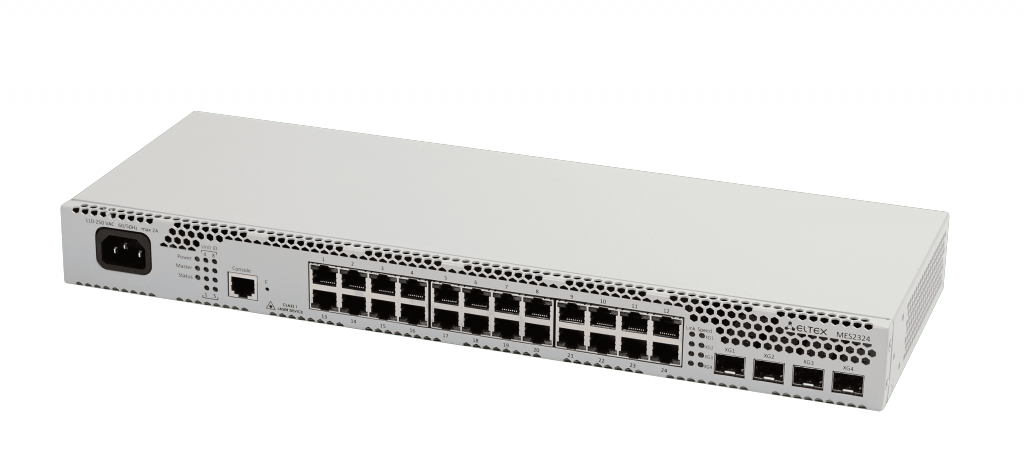 Ethernet-коммутатор MES2324B, 24x1G RJ45 + 4x10G SFP+, L3, 220V AC/12V DC